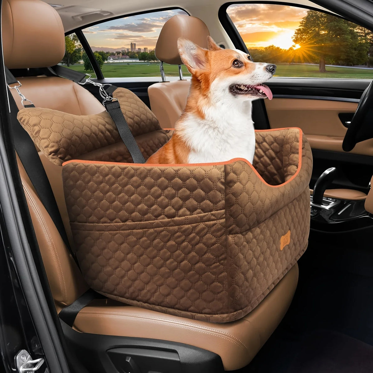 Dog Car Seat - Dog Booster Seats for Small Dogs Up to 25lbs-Elevated Pet Car Seat with Storage Pockets and Dogs Seat Belt-Pet Travel Bed for Front & Back Seats-Removable Washable-Black
