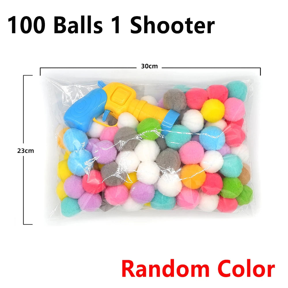 10-100pcs Cat Plush Ball Launcher Funny Cat Toys Interactive Launch Training Toy For Pet Kitten Creative Mini Shooting Games
