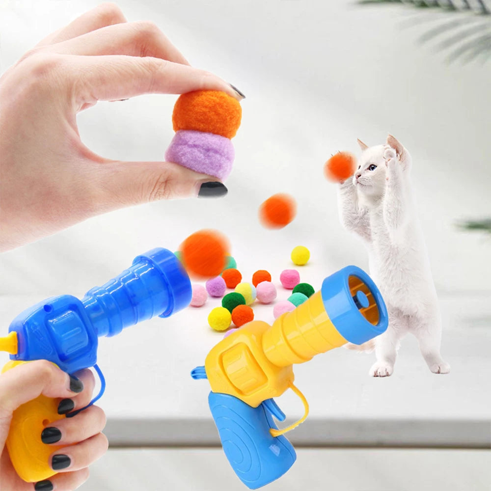 10-100pcs Cat Plush Ball Launcher Funny Cat Toys Interactive Launch Training Toy For Pet Kitten Creative Mini Shooting Games