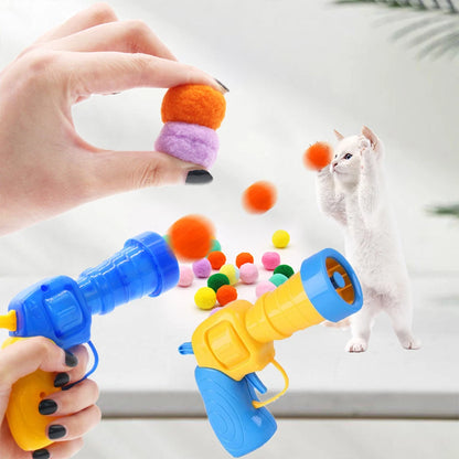 10-100pcs Cat Plush Ball Launcher Funny Cat Toys Interactive Launch Training Toy For Pet Kitten Creative Mini Shooting Games