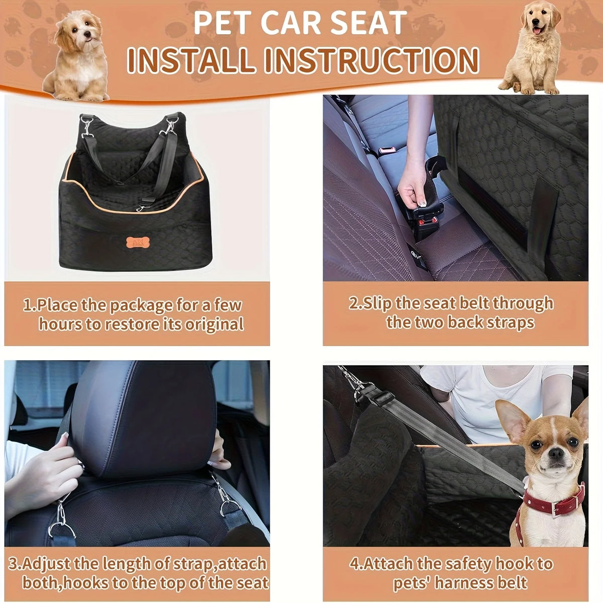 Dog Car Seat - Dog Booster Seats for Small Dogs Up to 25lbs-Elevated Pet Car Seat with Storage Pockets and Dogs Seat Belt-Pet Travel Bed for Front & Back Seats-Removable Washable-Black