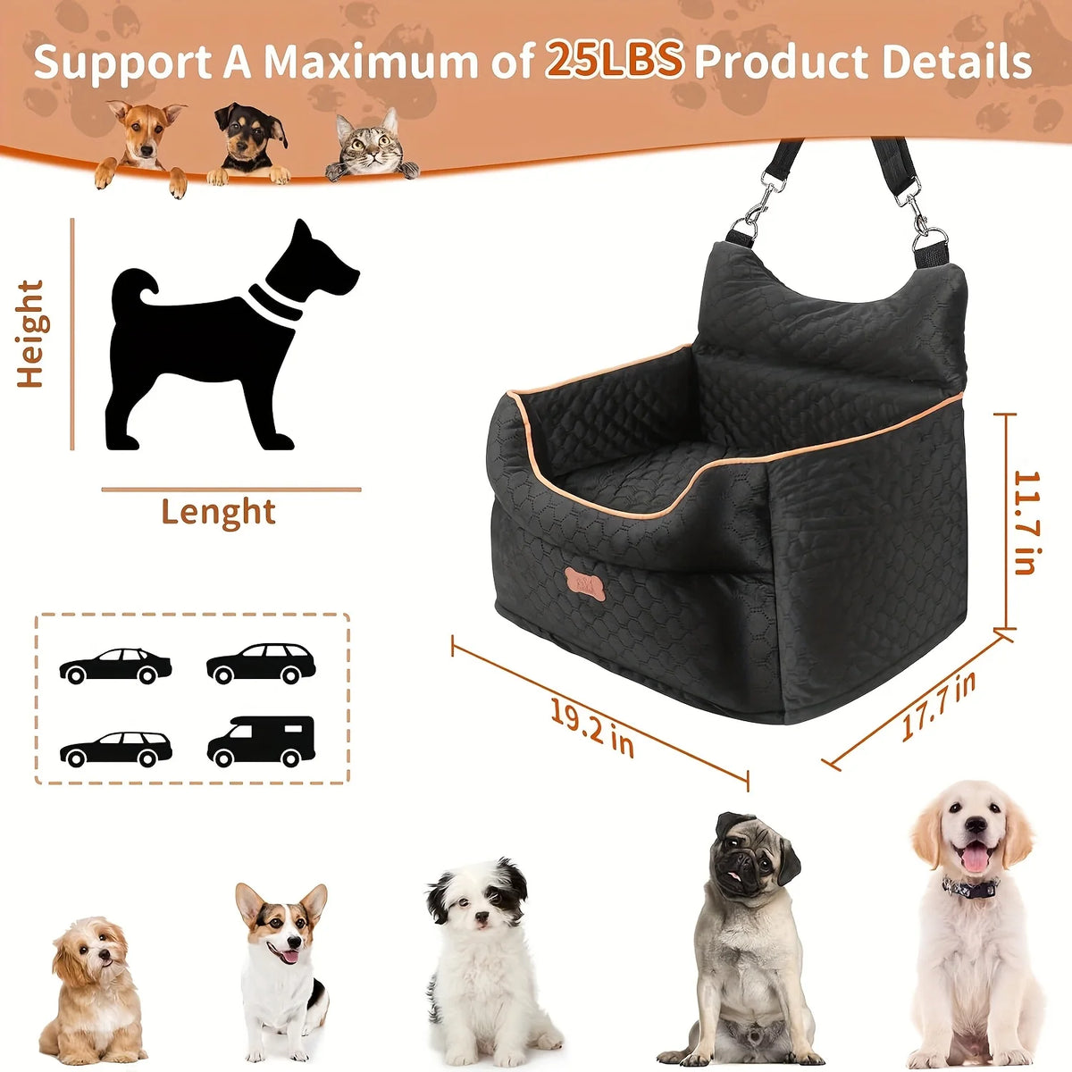 Dog Car Seat - Dog Booster Seats for Small Dogs Up to 25lbs-Elevated Pet Car Seat with Storage Pockets and Dogs Seat Belt-Pet Travel Bed for Front & Back Seats-Removable Washable-Black