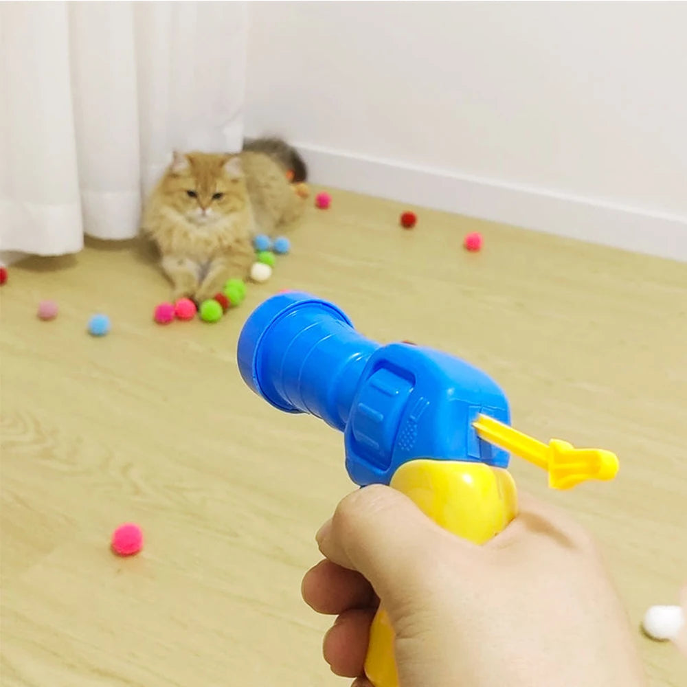 10-100pcs Cat Plush Ball Launcher Funny Cat Toys Interactive Launch Training Toy For Pet Kitten Creative Mini Shooting Games