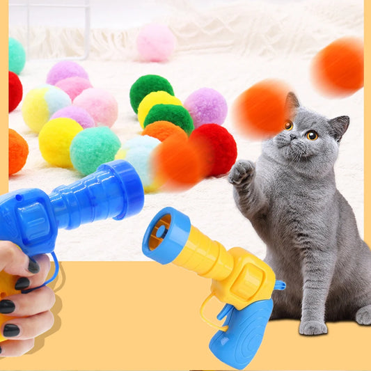 10-100pcs Cat Plush Ball Launcher Funny Cat Toys Interactive Launch Training Toy For Pet Kitten Creative Mini Shooting Games