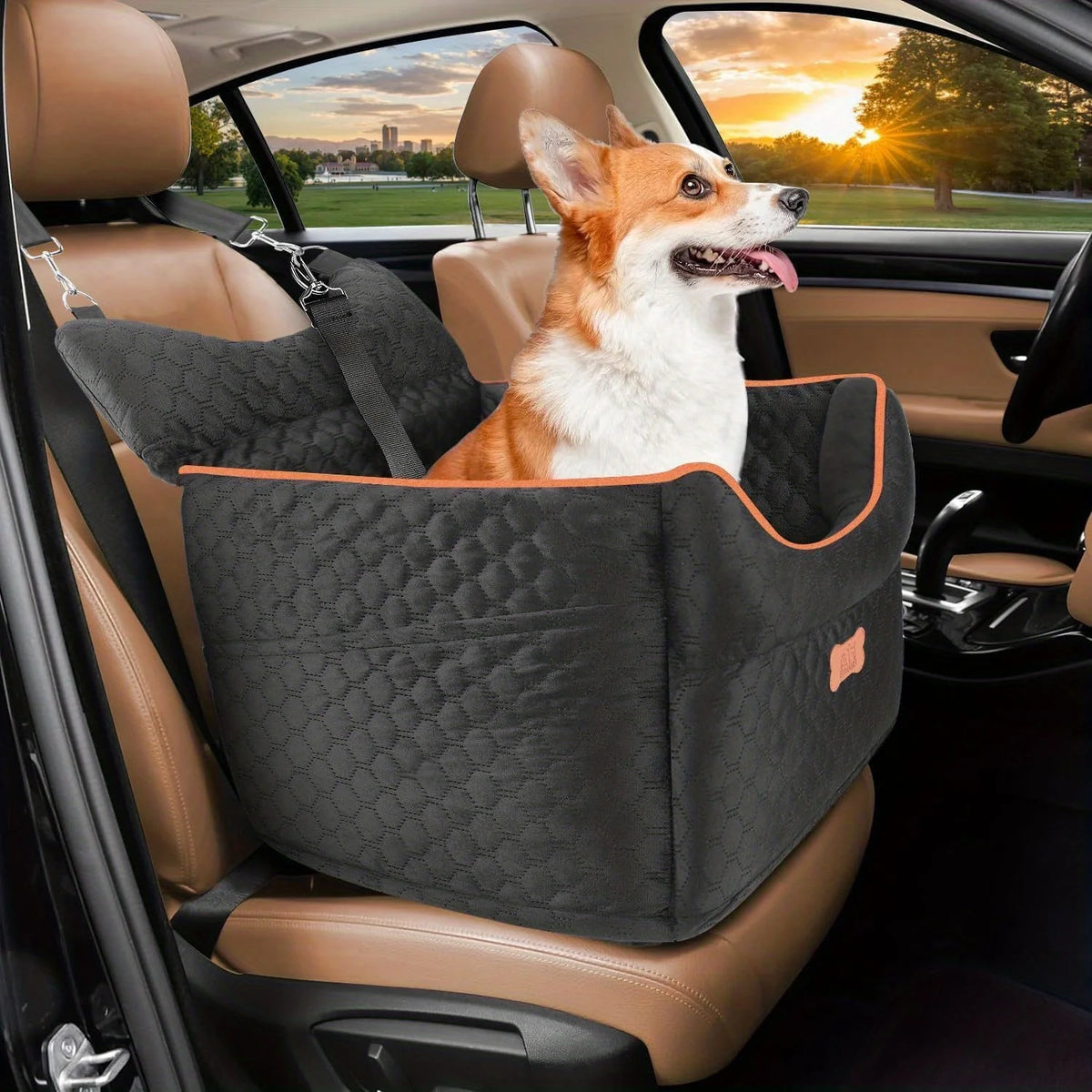 Dog Car Seat - Dog Booster Seats for Small Dogs Up to 25lbs-Elevated Pet Car Seat with Storage Pockets and Dogs Seat Belt-Pet Travel Bed for Front & Back Seats-Removable Washable-Black