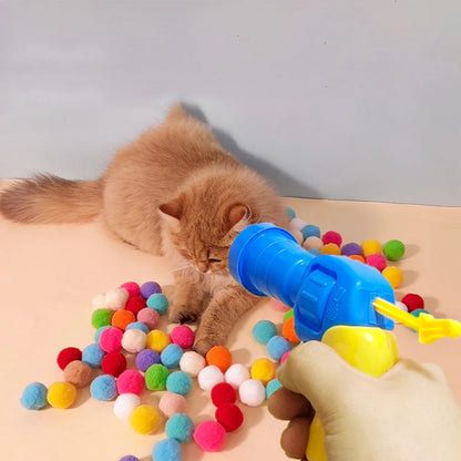 10-100pcs Cat Plush Ball Launcher Funny Cat Toys Interactive Launch Training Toy For Pet Kitten Creative Mini Shooting Games