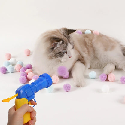 10-100pcs Cat Plush Ball Launcher Funny Cat Toys Interactive Launch Training Toy For Pet Kitten Creative Mini Shooting Games