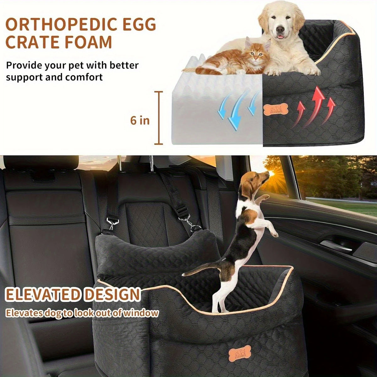 Dog Car Seat - Dog Booster Seats for Small Dogs Up to 25lbs-Elevated Pet Car Seat with Storage Pockets and Dogs Seat Belt-Pet Travel Bed for Front & Back Seats-Removable Washable-Black