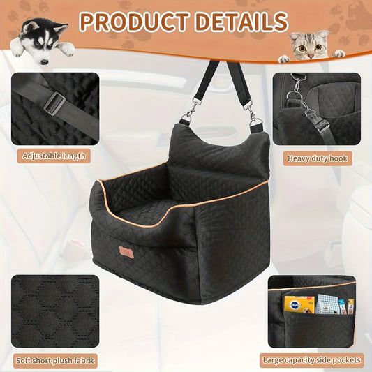 Dog Car Seat - Dog Booster Seats for Small Dogs Up to 25lbs-Elevated Pet Car Seat with Storage Pockets and Dogs Seat Belt-Pet Travel Bed for Front & Back Seats-Removable Washable-Black